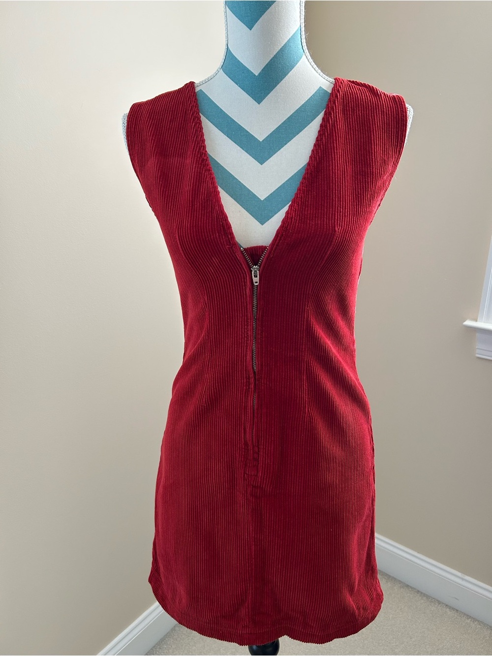 Topshop Red Corduroy Zip-Front Mini Dress